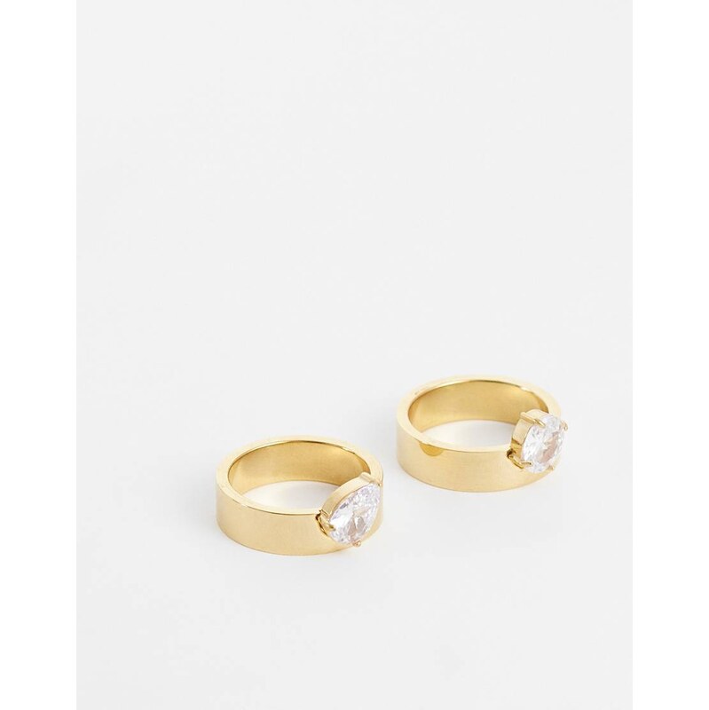 Kaiia exclusive 2 pack gem front chunky stacking rings in gold
