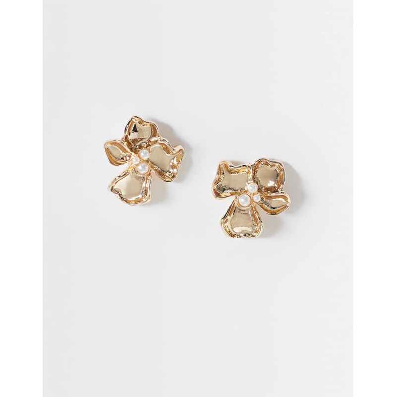 ASOS DESIGN mini flower stud earrings with faux pearl centre in