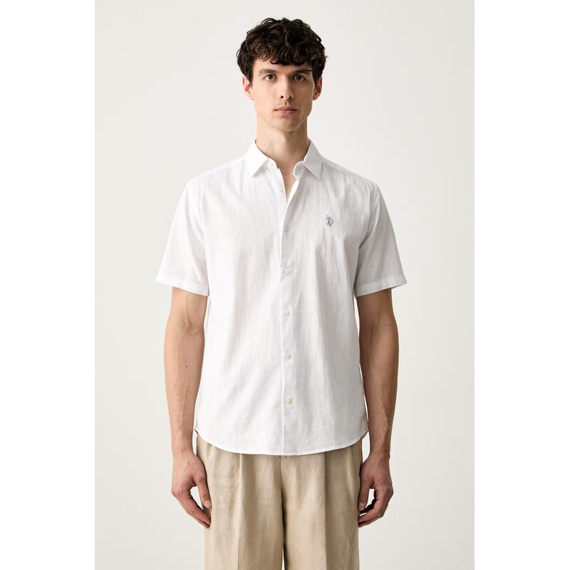 U.S. Polo Assn. košile pánská s příměsí lnu LINEN BLEND SS