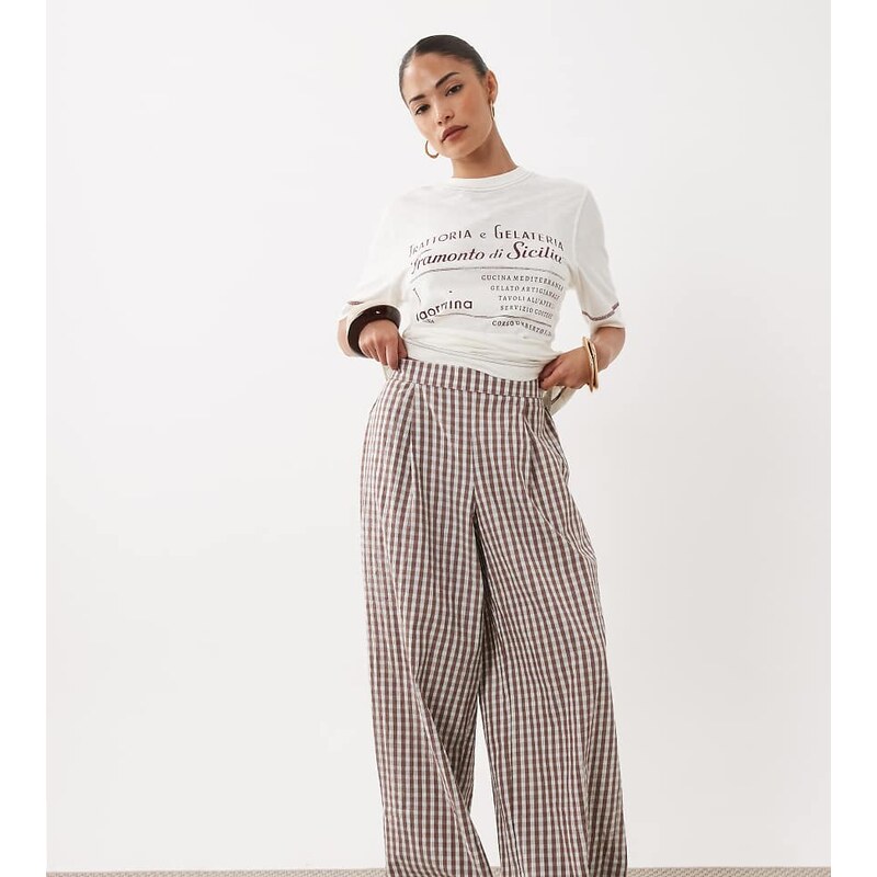 ASOS Petite ASOS DESIGN Petite seersucker volume trouser in