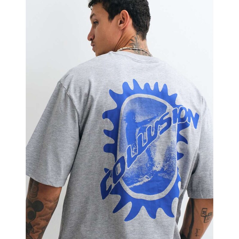 COLLUSION blue surf graphic oversized short sleeved t-shirt in