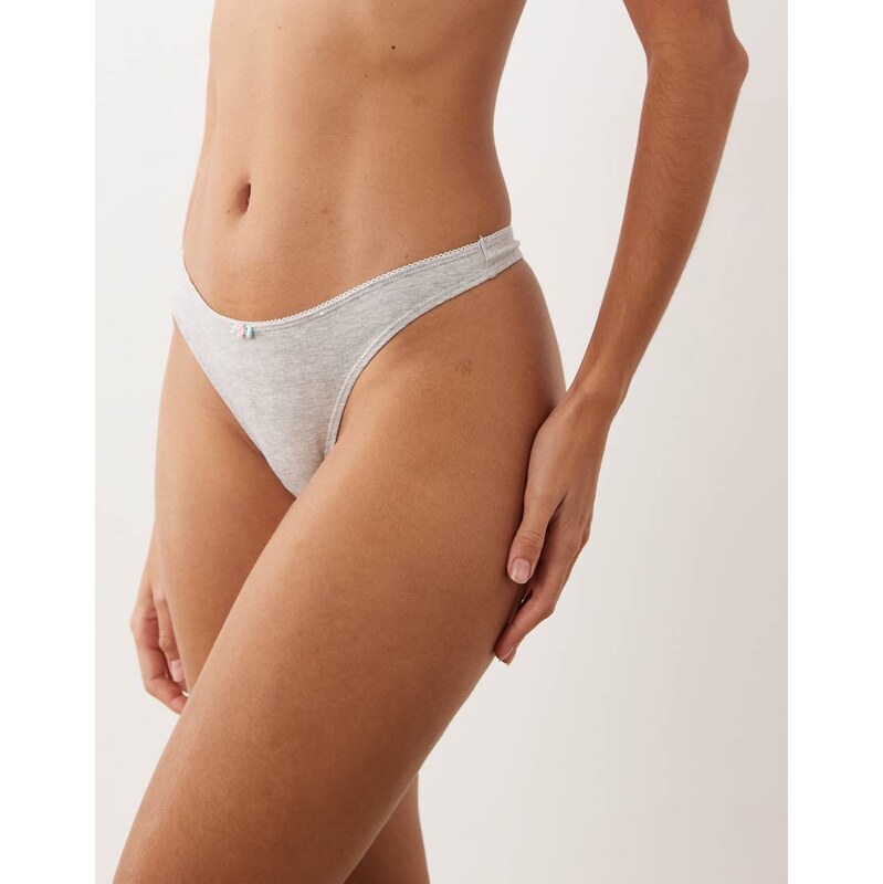 Cotton On cotton thong with rose in grey-White