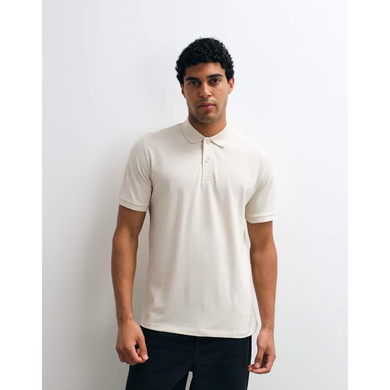 Jack & Jones pique polo in cream-White