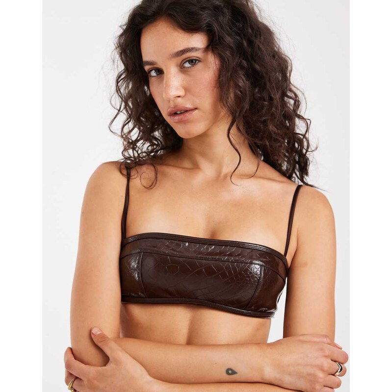 ASOS DESIGN Hannah crocodile mesh bandeau bra with straps in