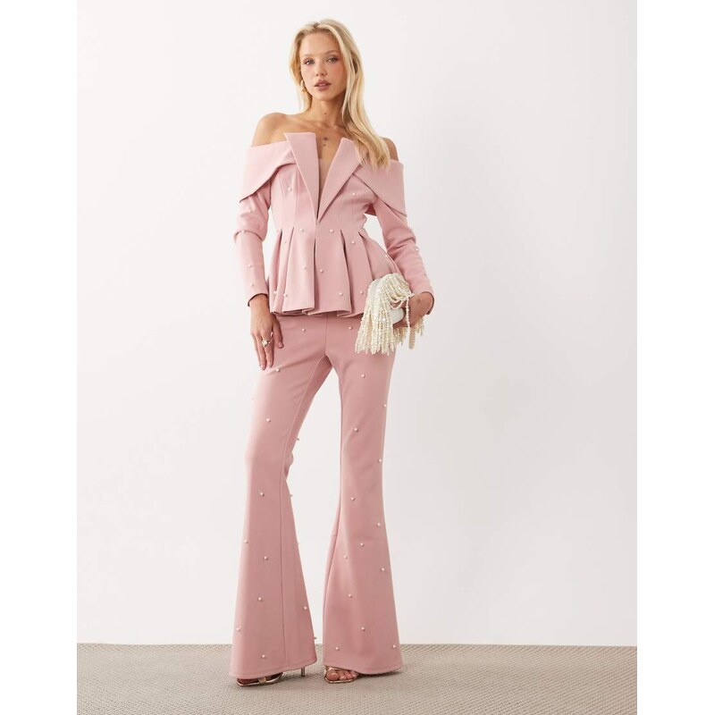 ASOS LUXE coord tailored trouser with pearl embellishment in