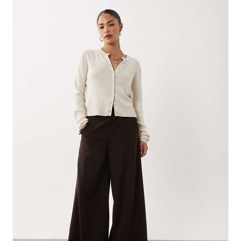 JDY Petite high wasted wide leg trouser in chocolate brown