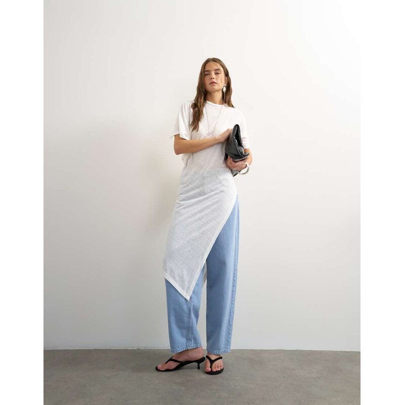Topshop crew neck sheer longline split tunic in white
