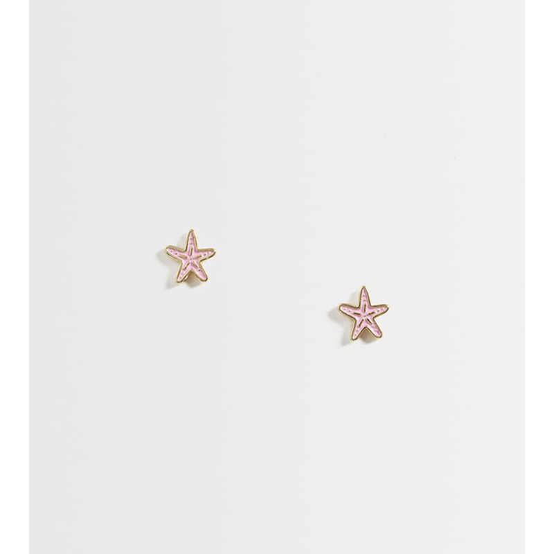 Kingsley Ryan pink enamel starfish stud in 14ct gold plated