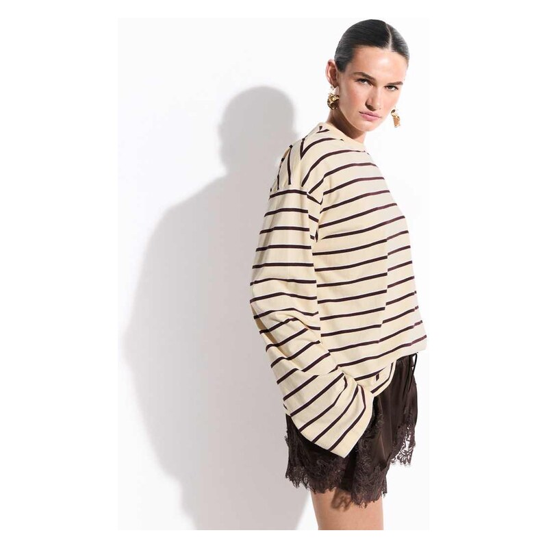 Monki boxy long sleeve top in yellow and burgundy