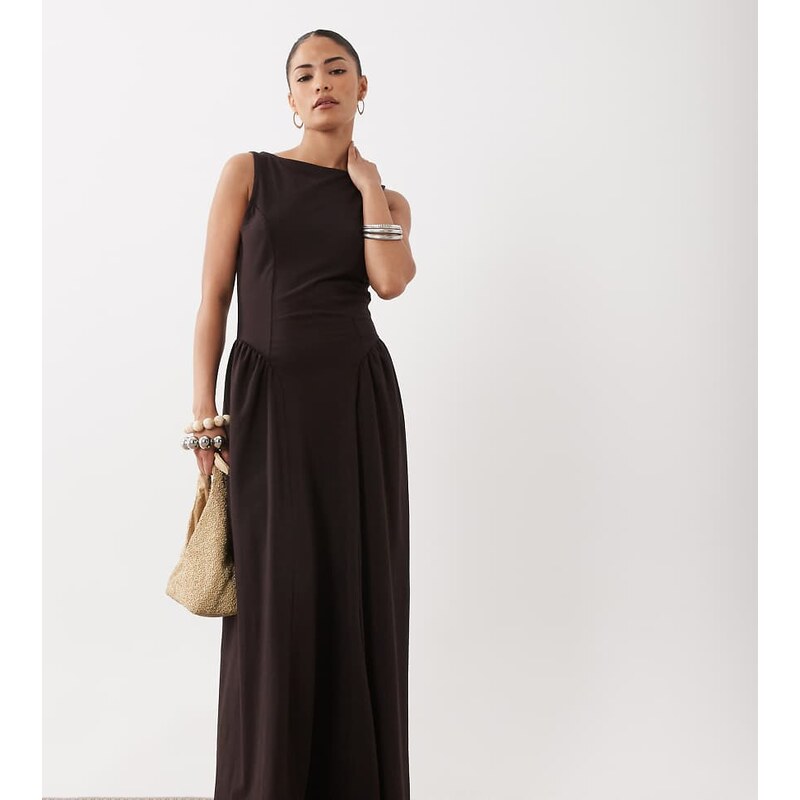 ASOS Petite ASOS DESIGN Petite boat neck waist detail midi dress