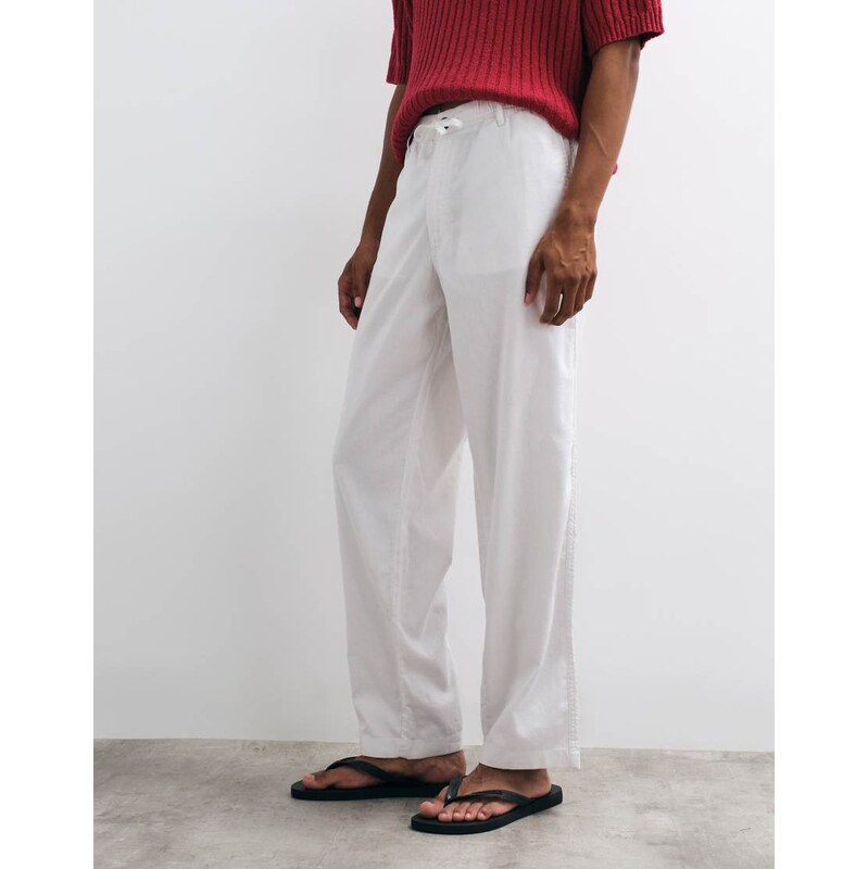 Jack & Jones linen mix trousers with drawstring in white