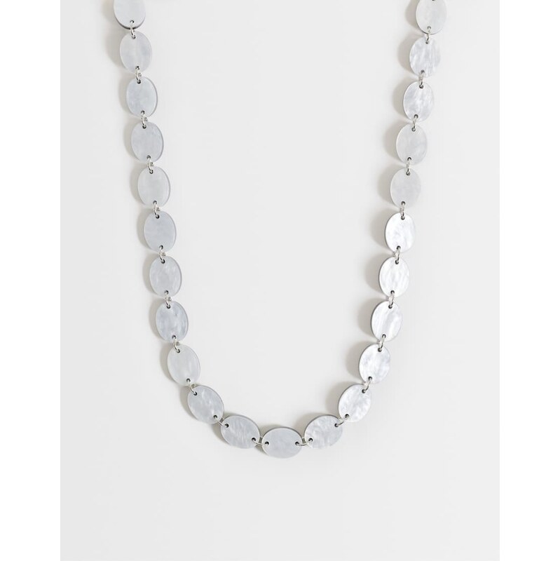 Reclaimed Vintage faux mother of pearl disk necklace-Multi