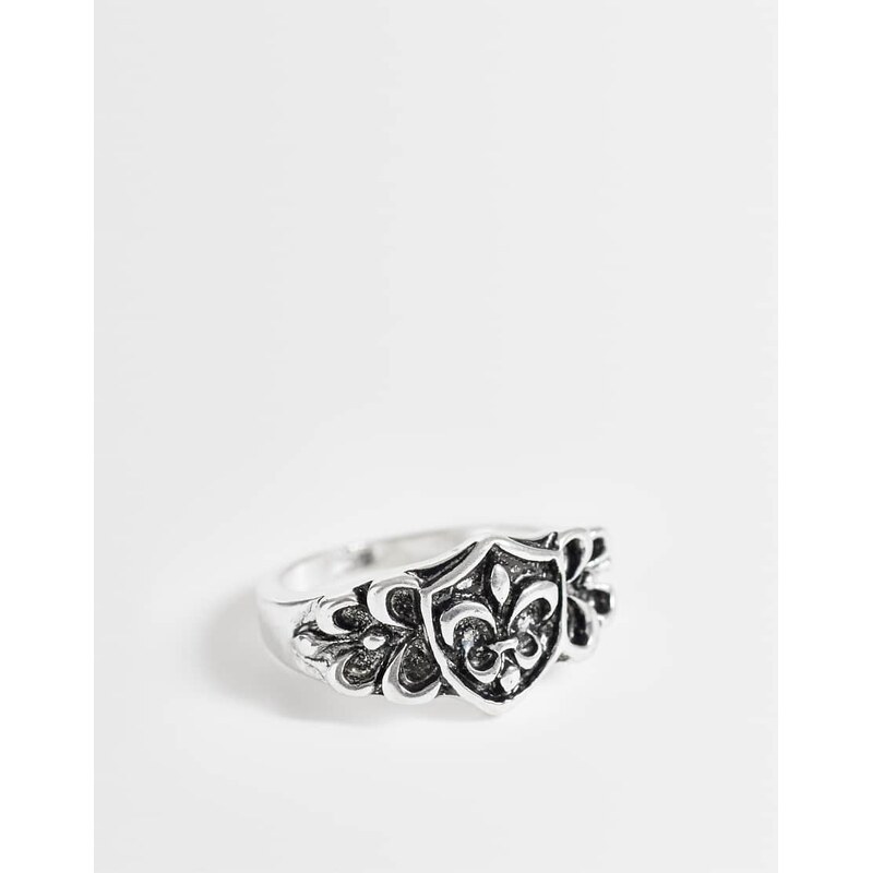 ASOS DESIGN fleur-de-lis signet ring in burnished silver-Gold