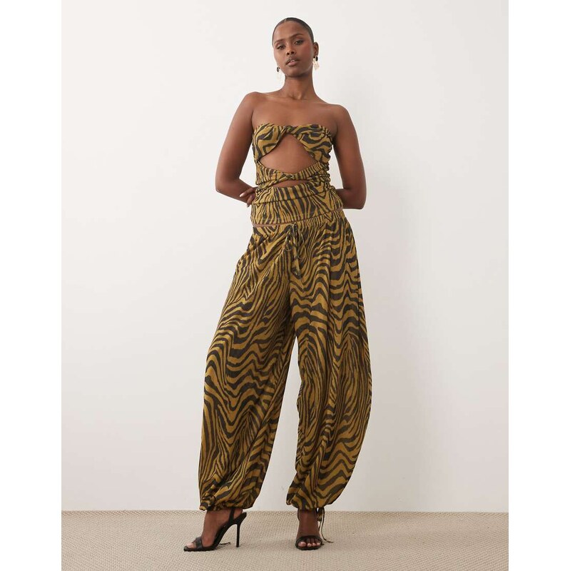 ASOS DESIGN co-ord printed mesh balloon trouser in zebra-Multi