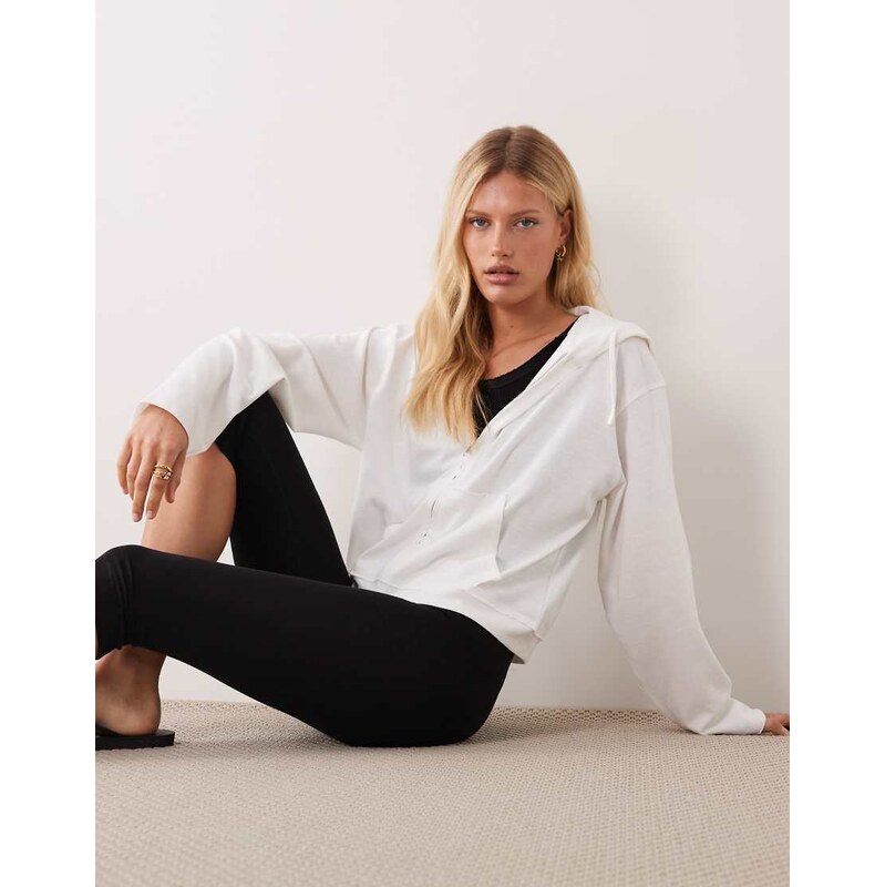 Mango Teen zip through hoodie in white