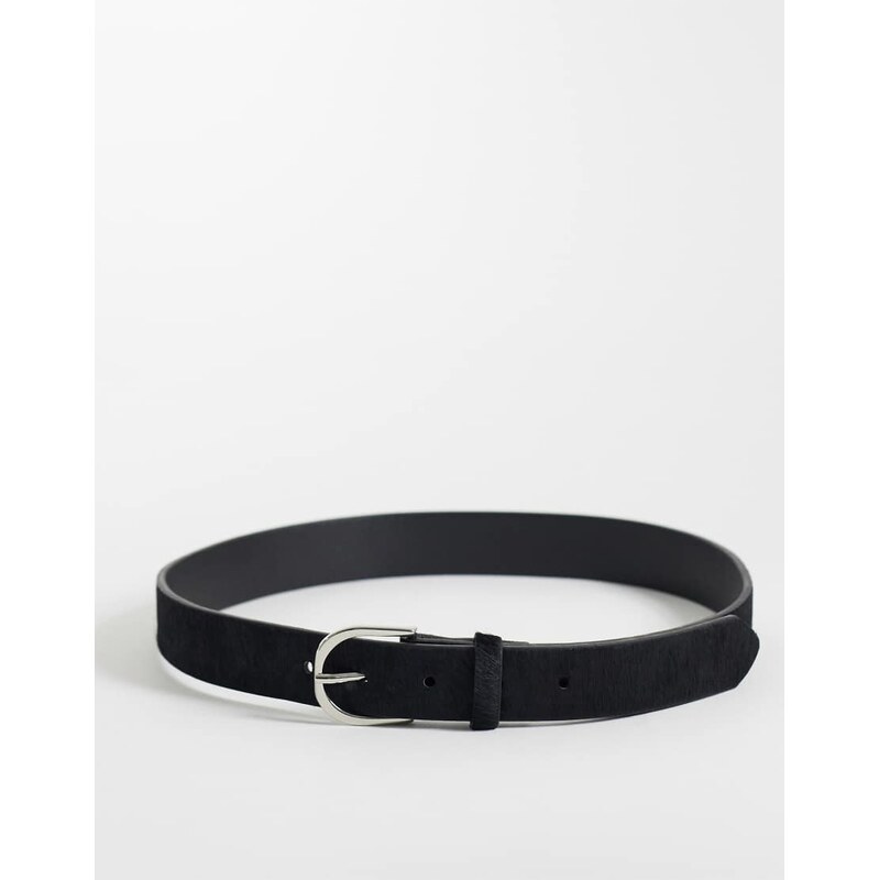 Mango Teen pony hair belt in black
