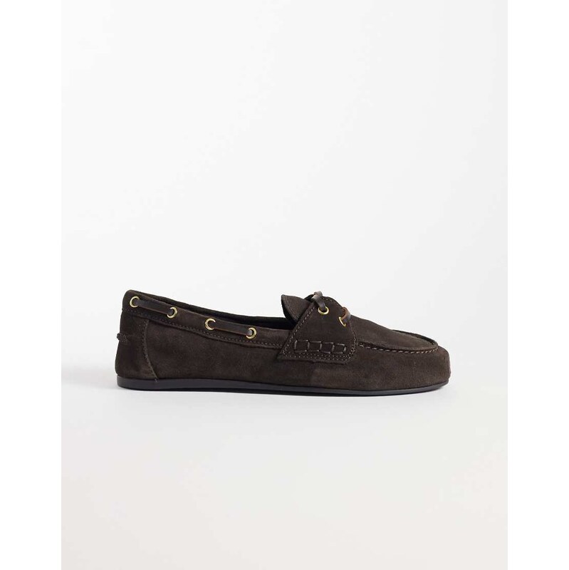 Mango 100% leather boat shoe in chocolate-Brown