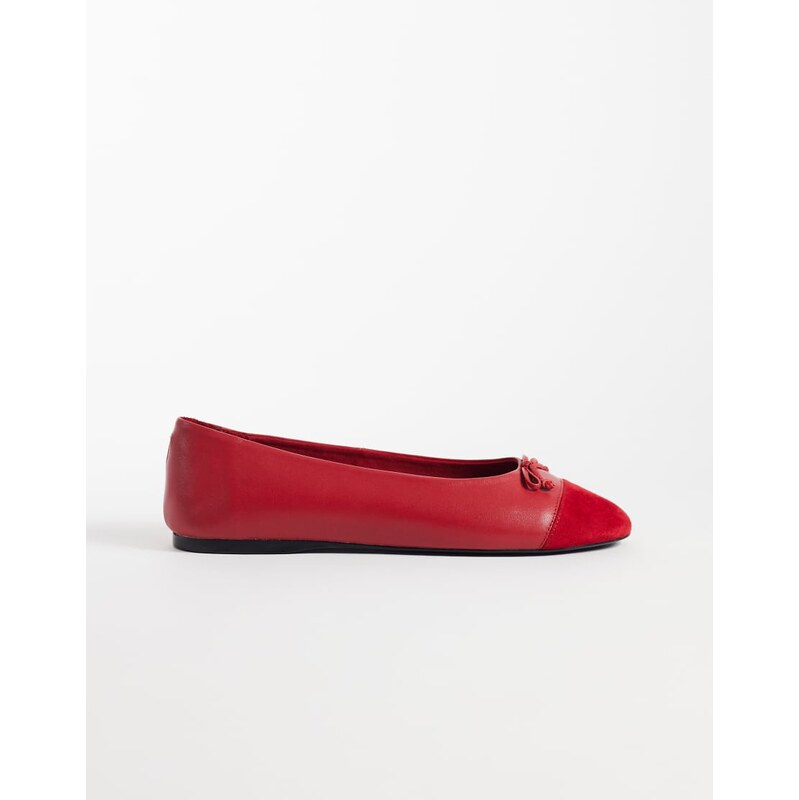 Mango bow detail ballet flat in red