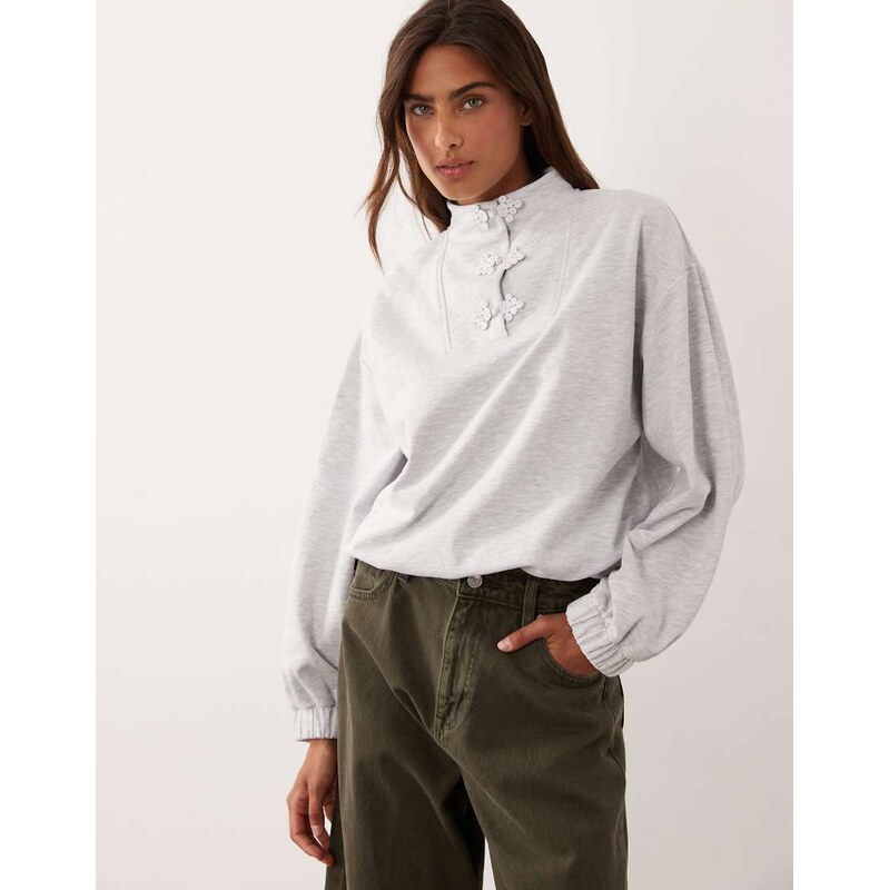 ASOS DESIGN mandarin collar long sleeve sweatshirt in grey