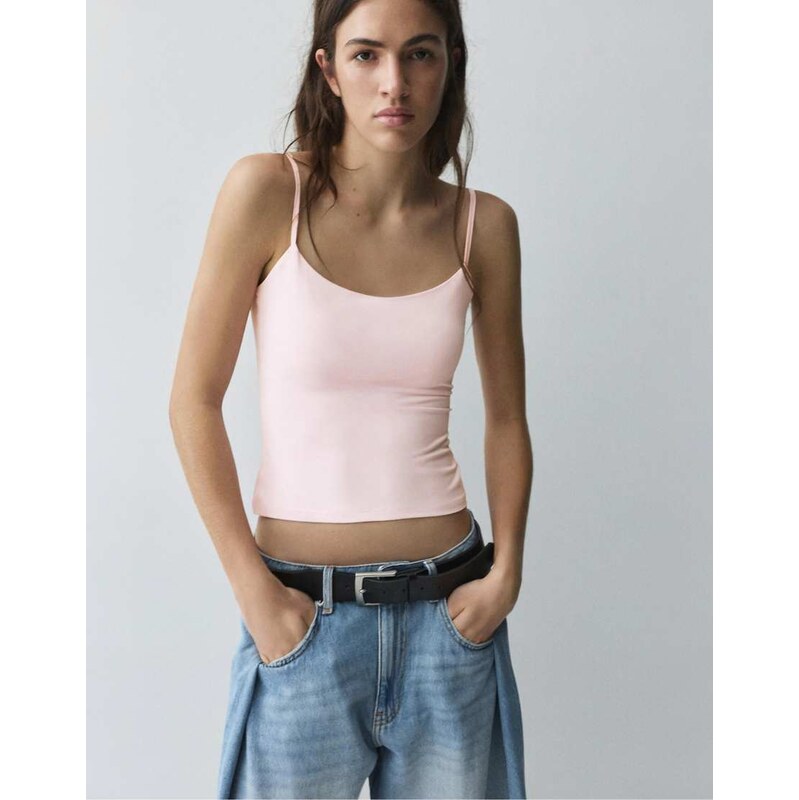 Pull&Bear Adjustable thin strap top in rose pink