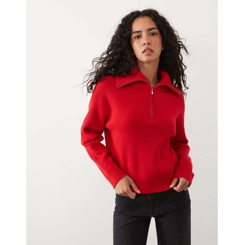 Mango quarter zip jumper in red