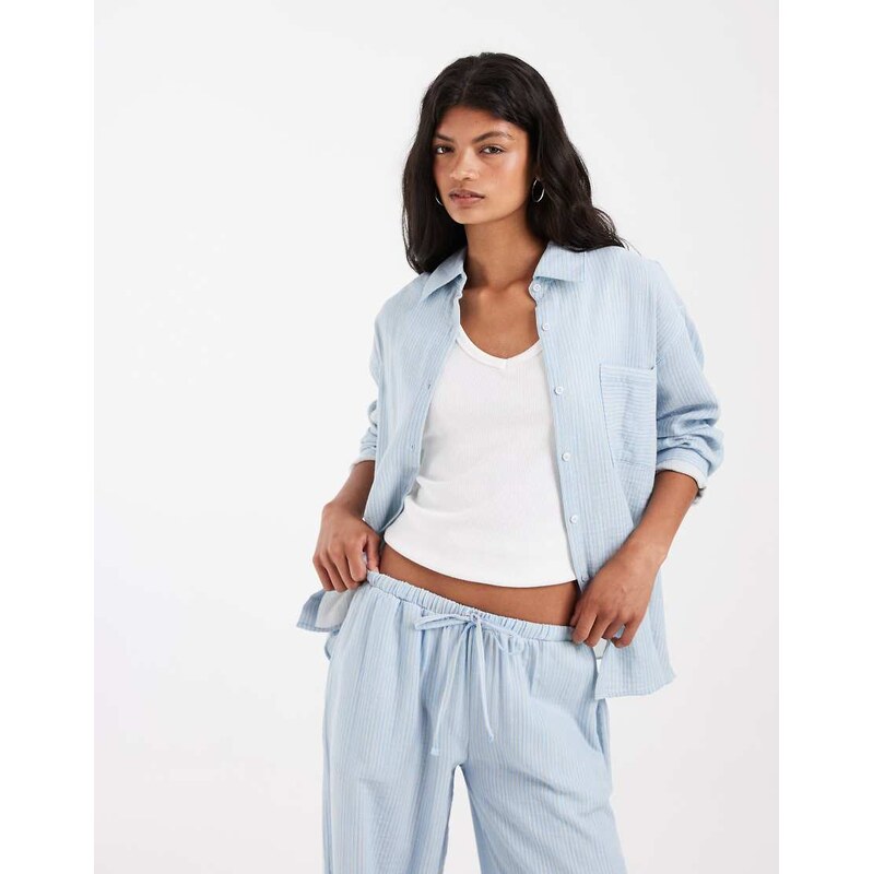 ASOS DESIGN oversized shirt co-ord in blue stripe-Multi
