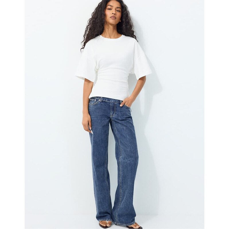 Stradivarius T-shirt with side ties in ecru-White