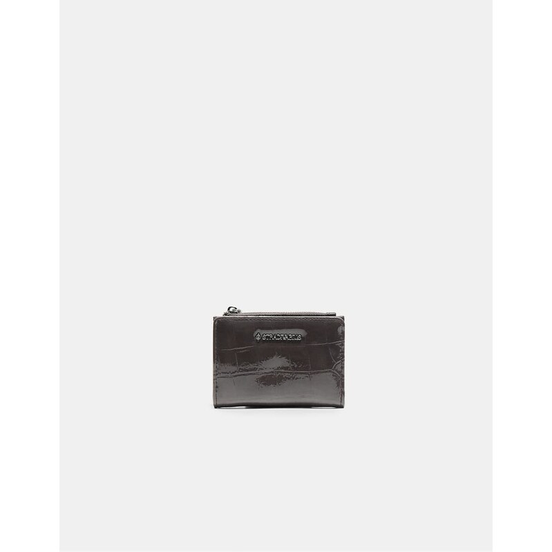 Stradivarius Mock croc card holder purse in dark grey