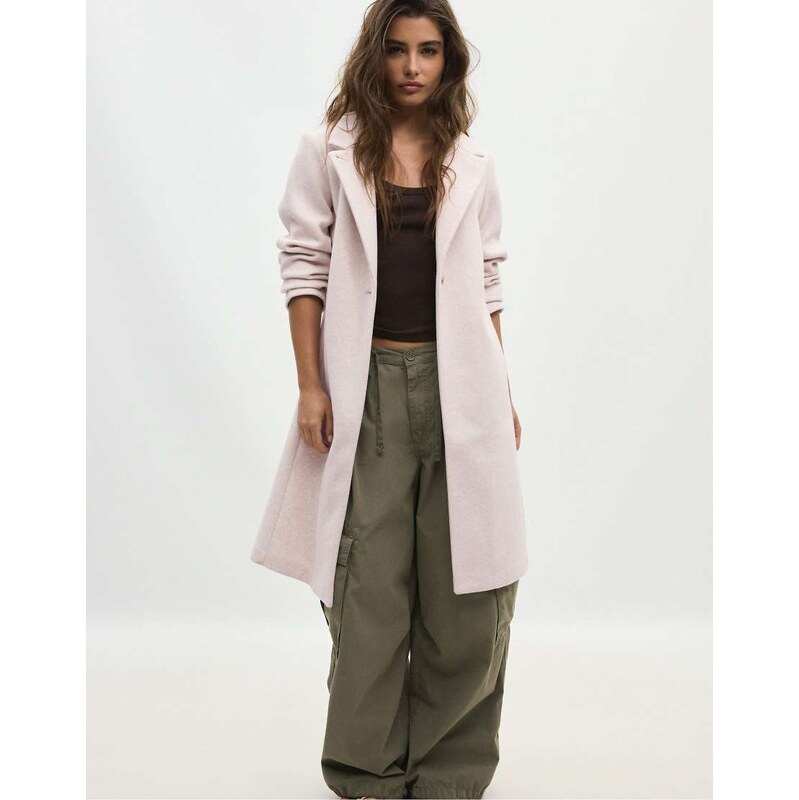 Stradivarius Basic soft-touch coat in ecru-White