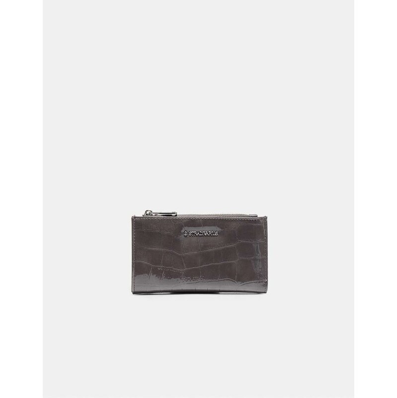 Stradivarius Basic mock croc purse in dark grey