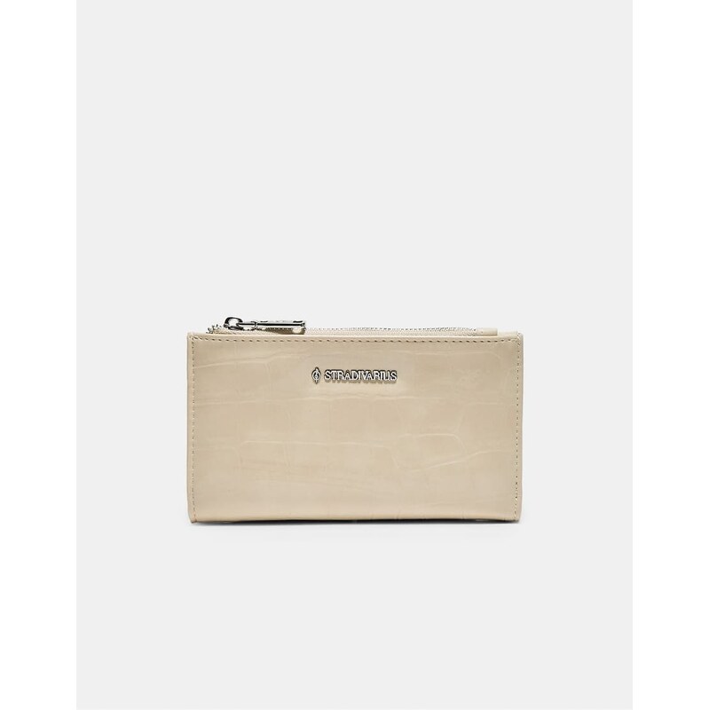 Stradivarius Basic mock croc purse in ecru-White