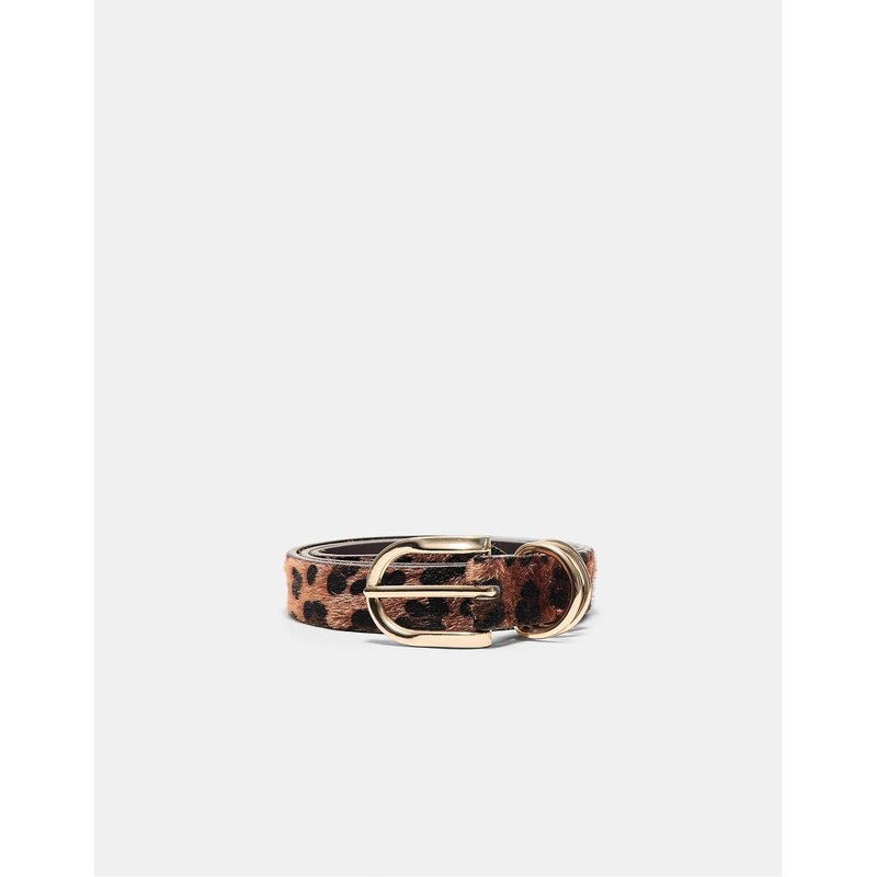 Stradivarius Leopard print belt in brown
