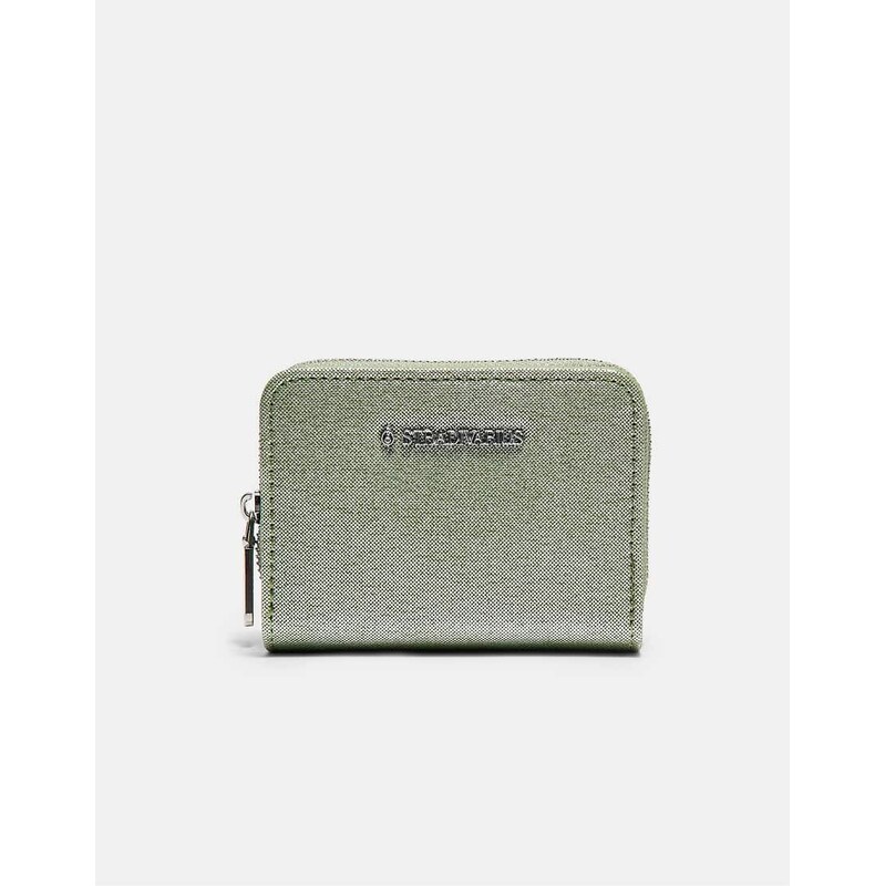 Stradivarius Shimmery rectangular purse in khaki-Green