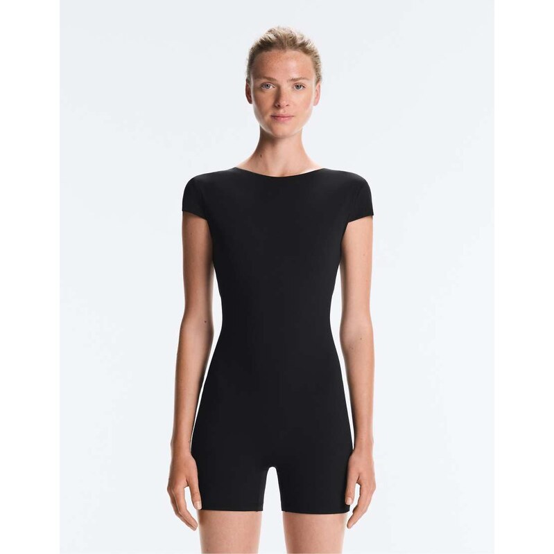 OYSHO Comfortlux open-back short jumpsuit in black