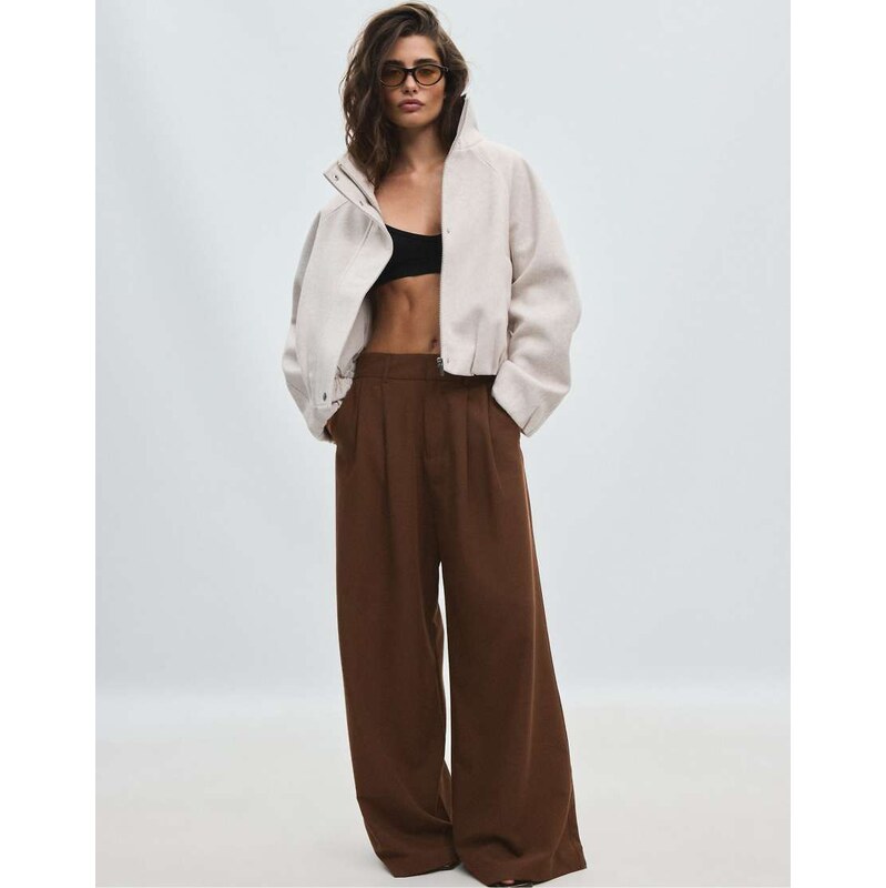 Stradivarius Soft-touch bomber jacket in ecru-White