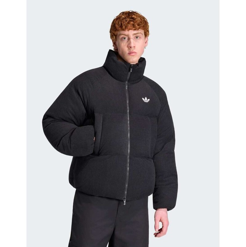 adidas Originals Corduroy puffer jacket in black