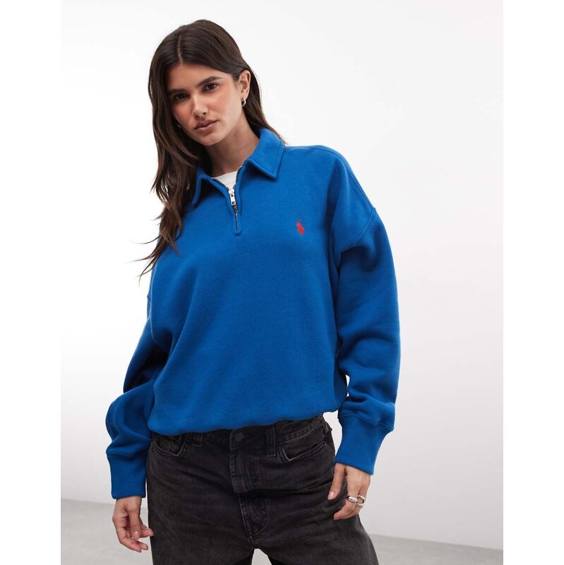 Polo Ralph Lauren icon logo 1/4 zip sweatshirt in blue