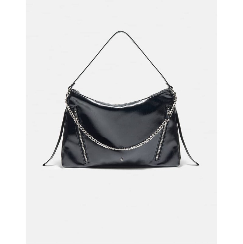 Stradivarius Shoulder bag with chain and zips in black