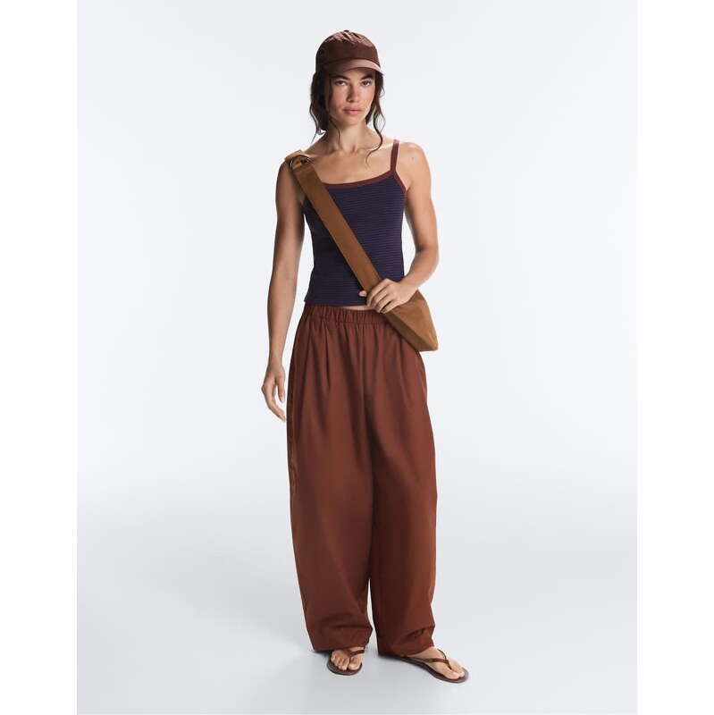 OYSHO 100% cotton tapered trousers in brown
