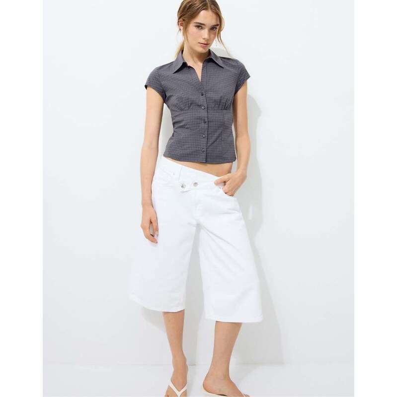 Stradivarius Short sleeve under-bust seam shirt in dark grey