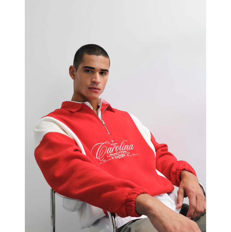 ASOS DESIGN relaxed quarter zip with cut & sew panels and
