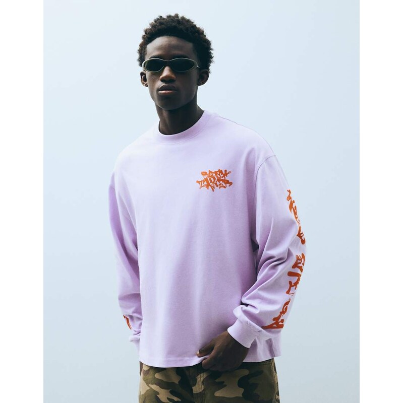 Bershka Long-sleeve print t-shirt in purple