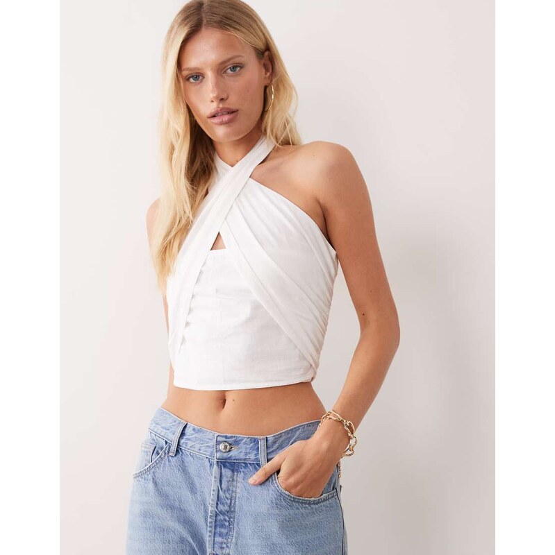 Mango Teen halterneck top in white
