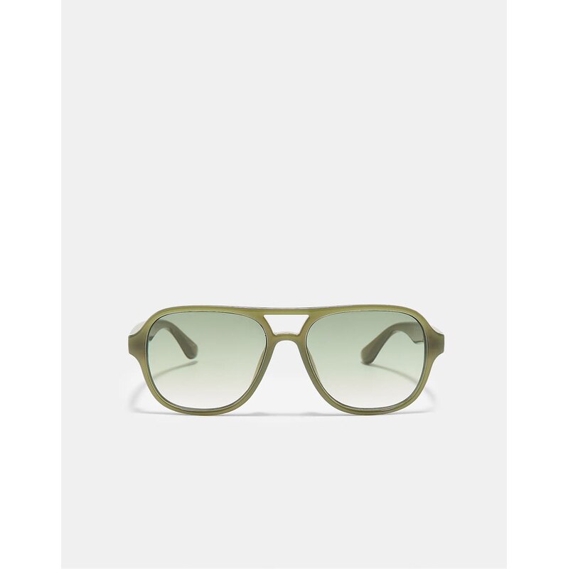 Stradivarius Double-bridge sunglasses in khaki-Green