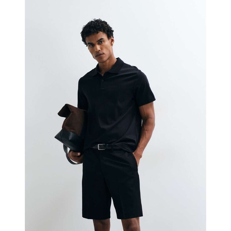 Mango button up short sleeve polo top in black