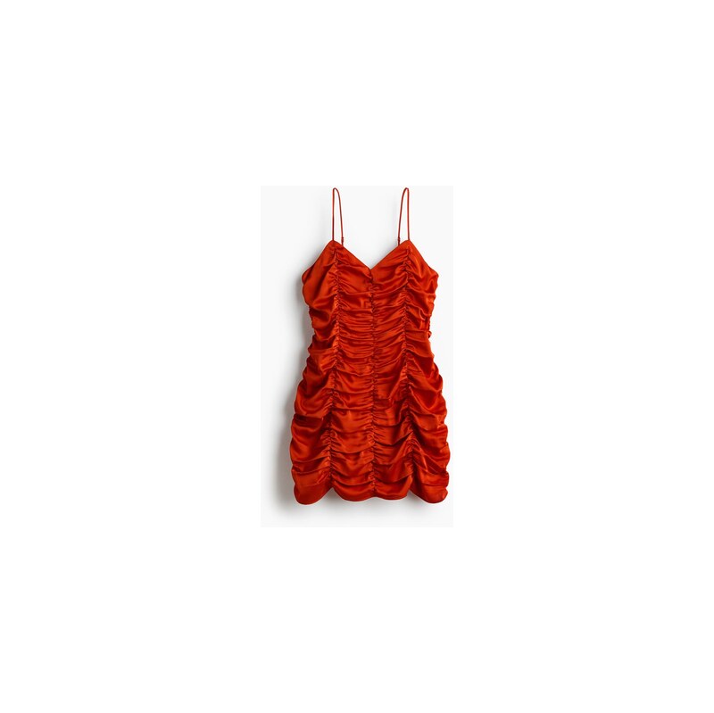 H&M - Řasené saténové šaty - Jasně Oranžová