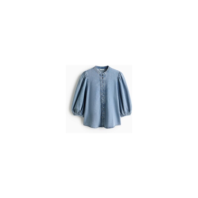 H&M - Džínová halenkas nabíraným rukávem - Denim Blue