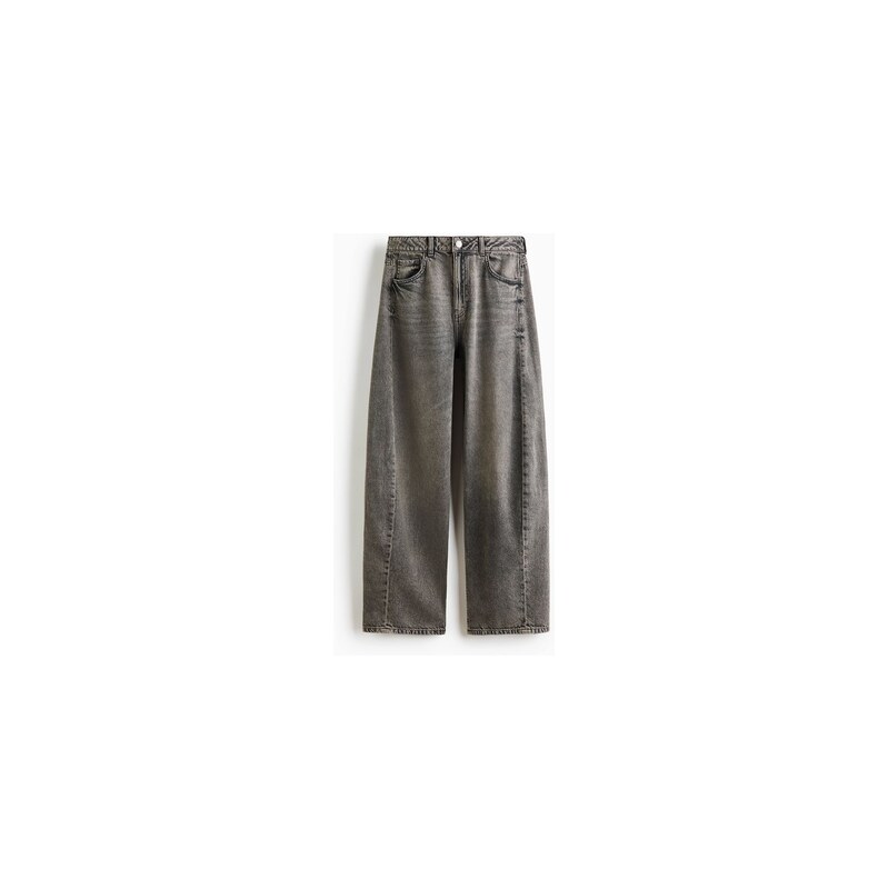 H&M - Barrel High Waist Jeans - Šedý Denim