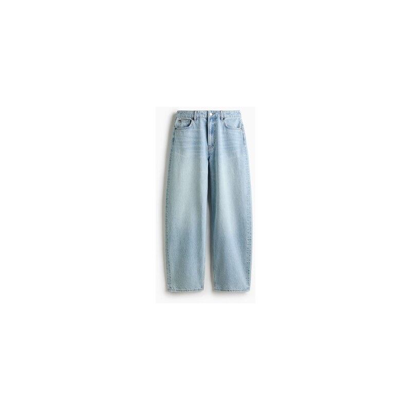 H&M - Baggy Barrel Regular Waist Jeans - Světlý Denim Blue
