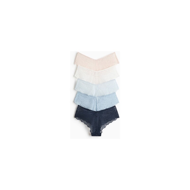 H&M - Krajkové kalhotky hipster 5 kusů - Modrá/Krémová/Světle